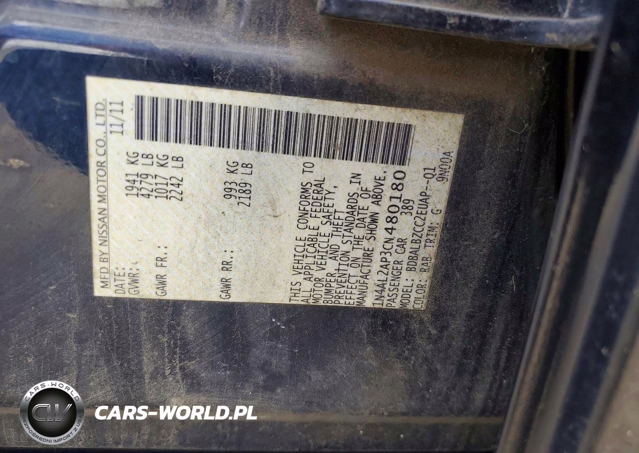 2012 Nissan Altima 2.5 VIN:1N4AL2AP3CN480180 - 12