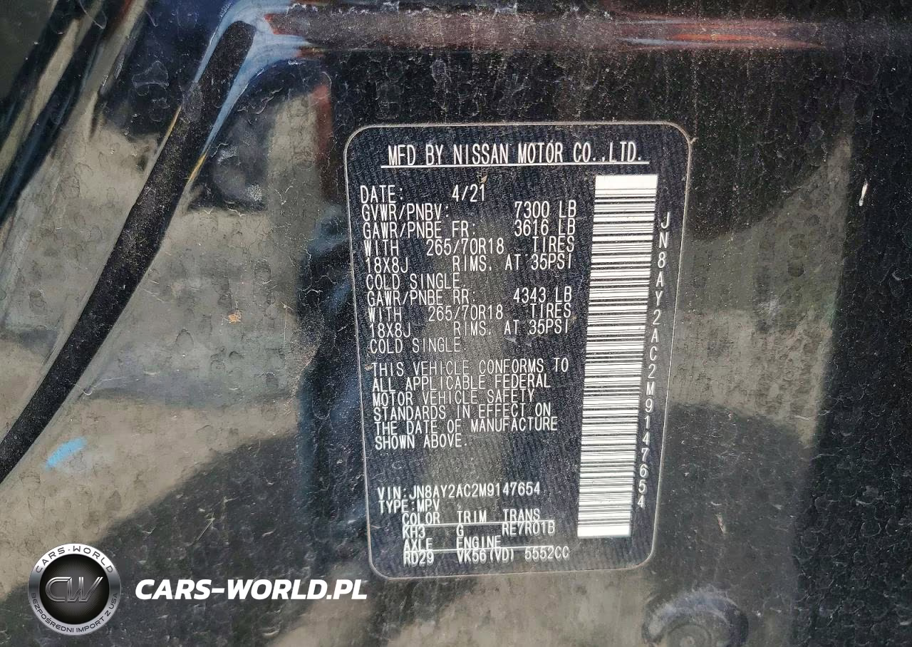 2021 Nissan Armada Sv VIN:JN8AY2AC2M9147654 - 12