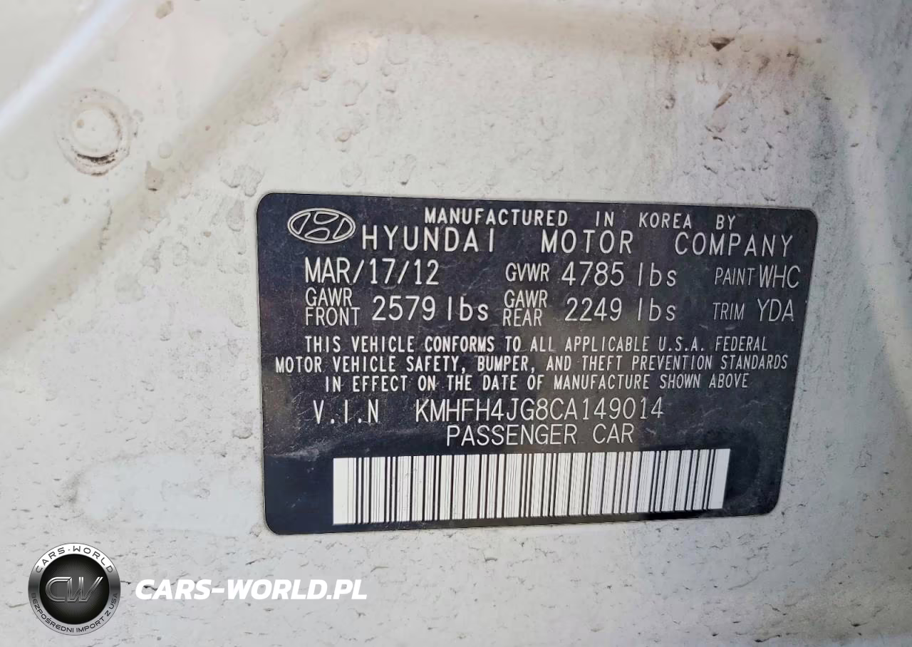 2012 Hyundai Azera Base VIN:KMHFH4JG8CA149014 - 12