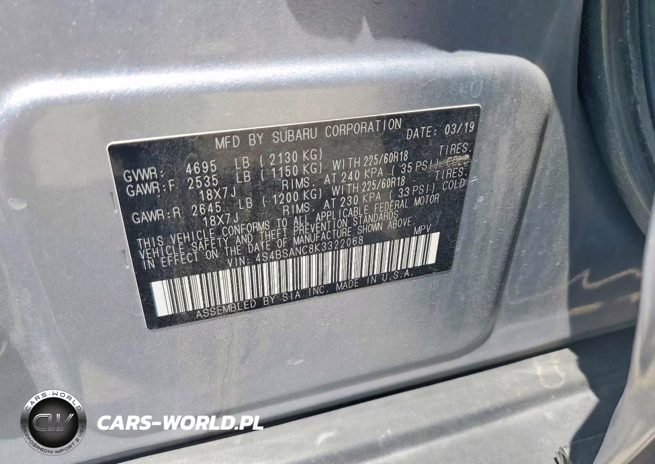 2019 Subaru Outback 2.5I Limited VIN:4S4BSANC8K3322068 - 13