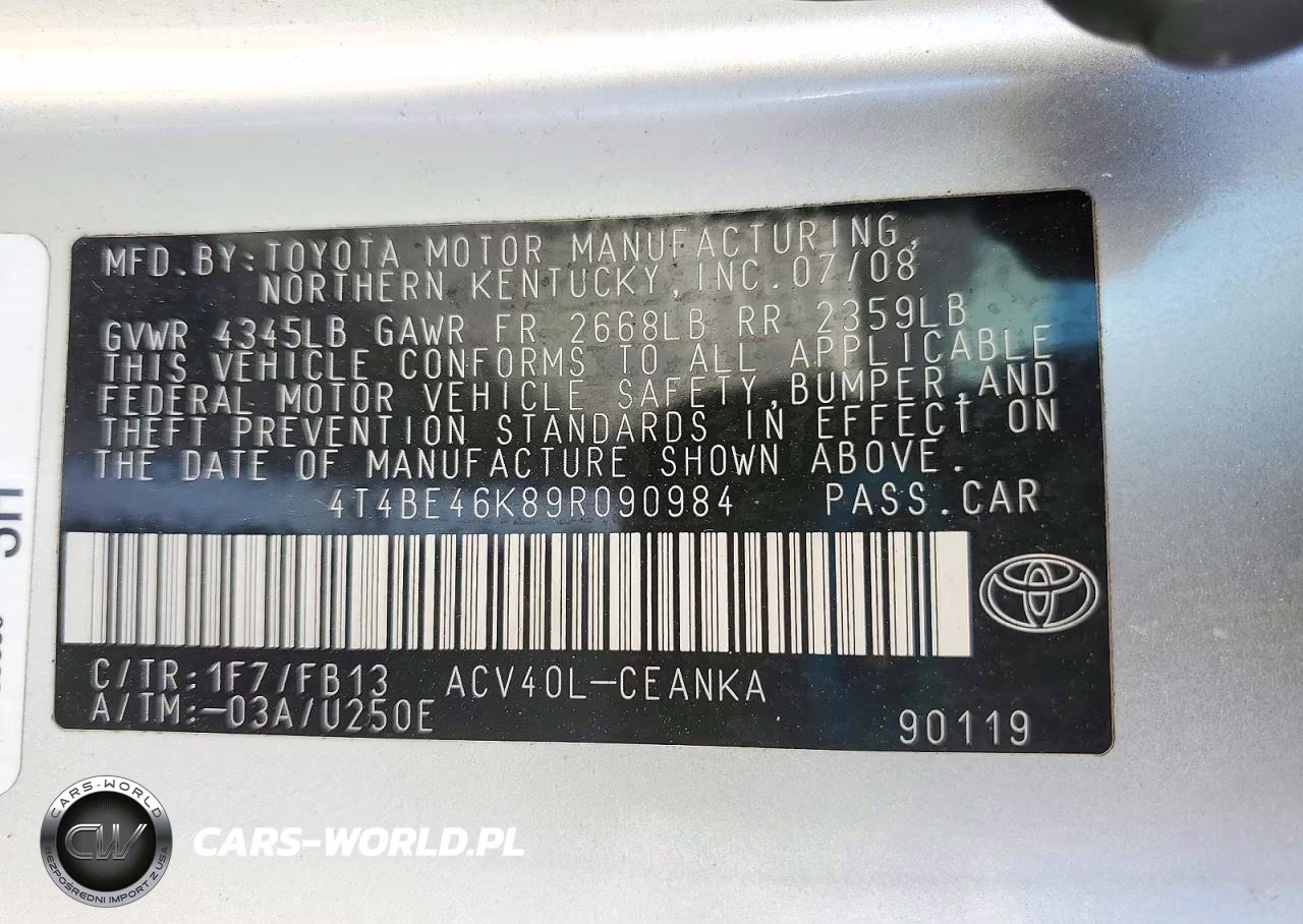 2009 Toyota Camry Le VIN:4T4BE46K89R090984 - 12