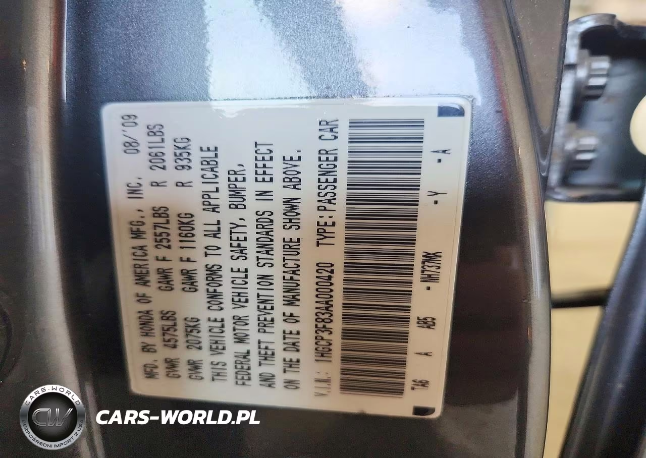 2010 Honda Accord Exl VIN:1HGCP3F83AA000420 - 12