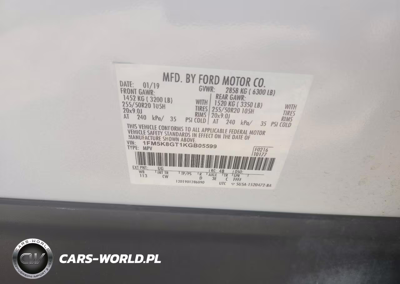 2019 Ford Explorer Sport VIN:1FM5K8GT1KGB05599 - 14