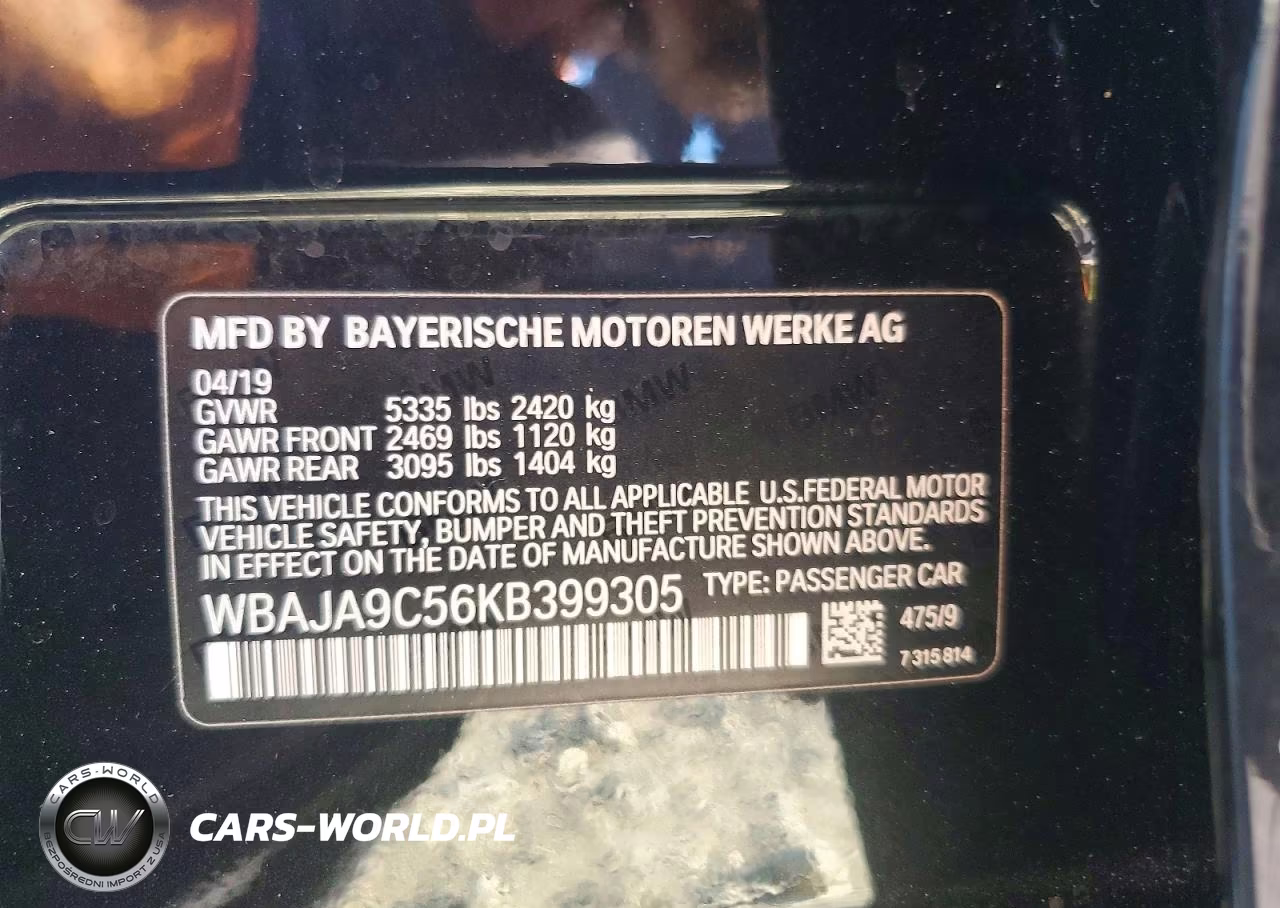 2019 BMW 530E VIN:WBAJA9C56KB399305 - 12