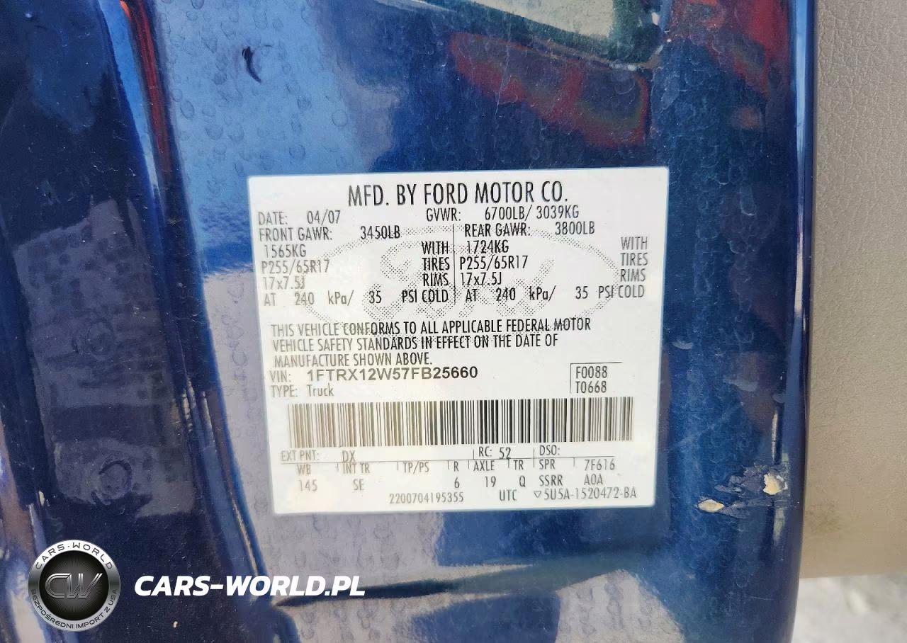 2007 Ford F150 VIN:1FTRX12W57FB25660 - 12