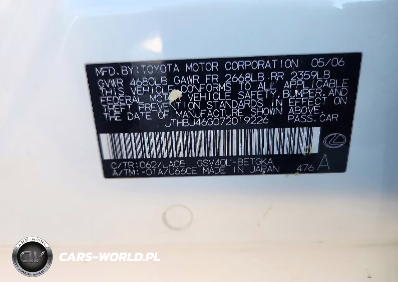 2007 Lexus Es 350 VIN:JTHBJ46G072019226 - 12