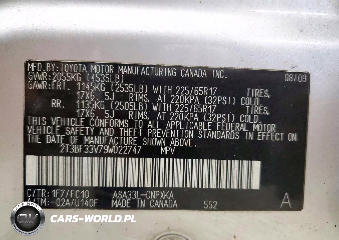 2009 Toyota Rav4 Base VIN:2T3BF33V79W022747 - 13