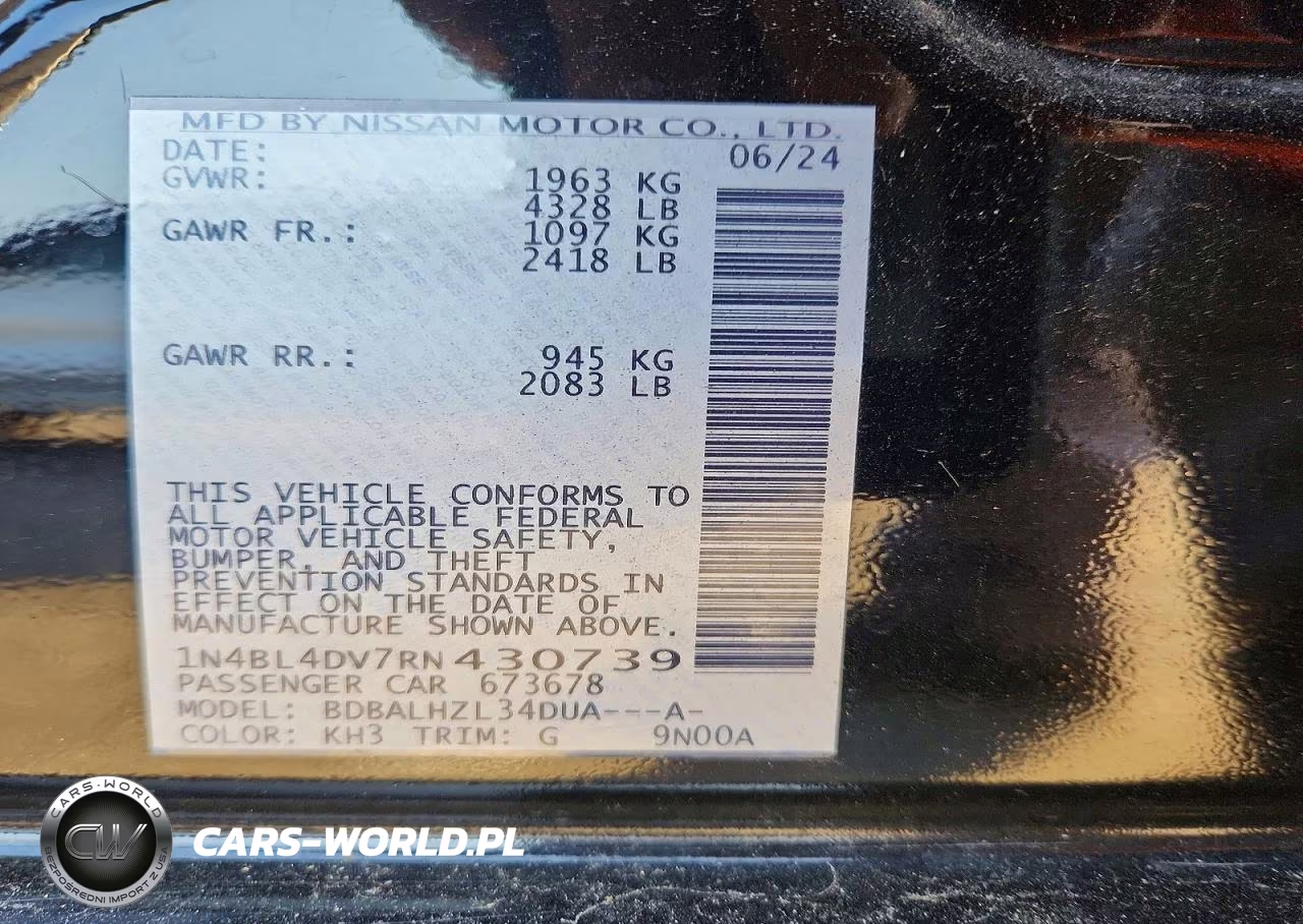 2024 Nissan Altima Sv VIN:1N4BL4DV7RN430739 - 13