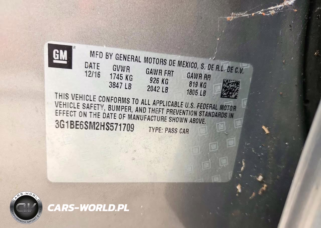 2017 Chevrolet Cruze Lt VIN:3G1BE6SM2HS571709 - 12