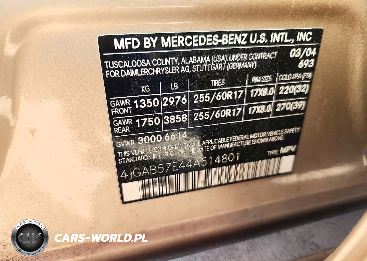 2004 Mercedes-Benz Ml 350 VIN:4JGAB57E44A514801 - 13
