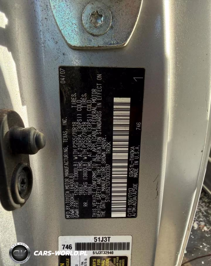 2007 Toyota Tundra Base VIN:5TFLU52137X003397 - 10