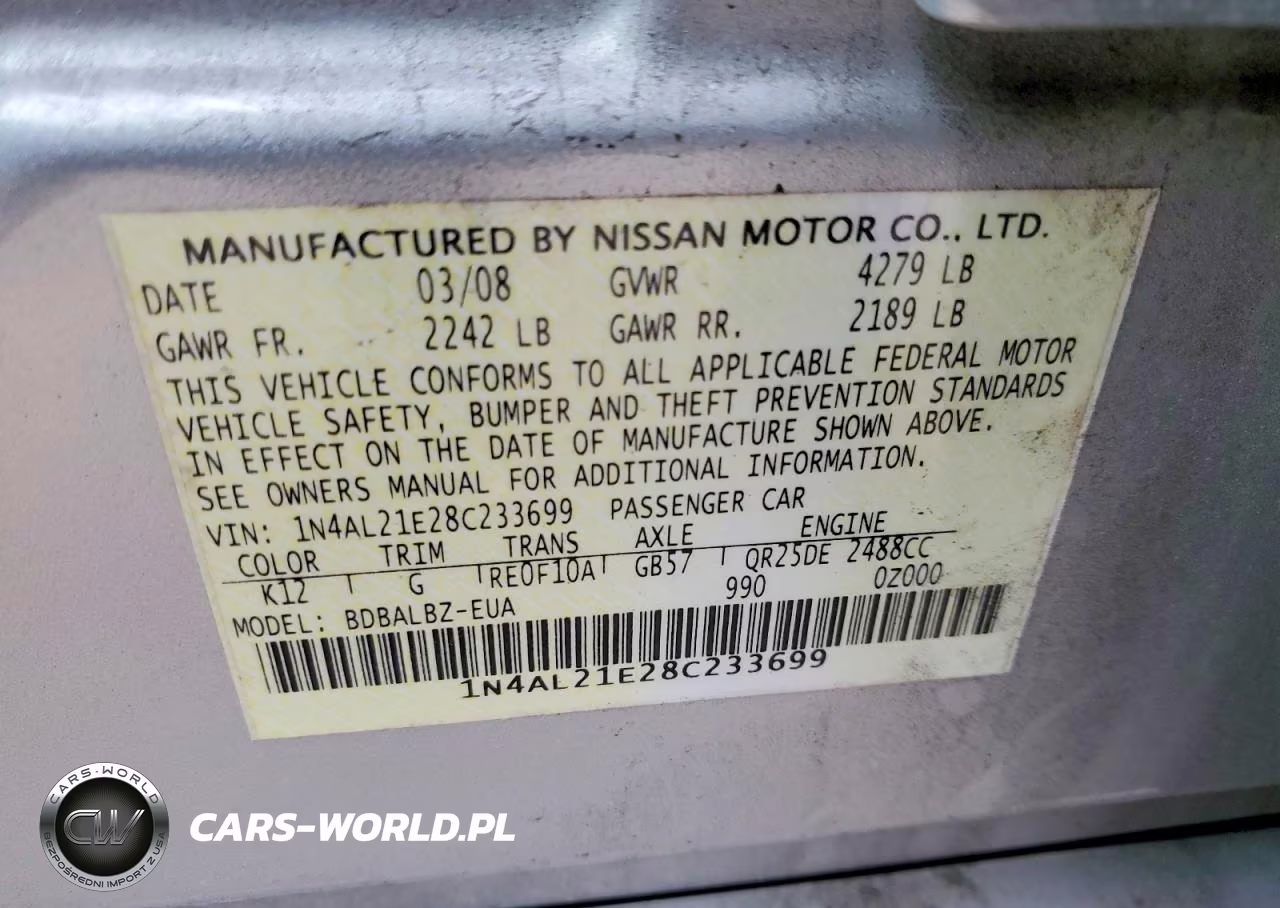 2008 Nissan Altima 2.5 VIN:1N4AL21E28C233699 - 13