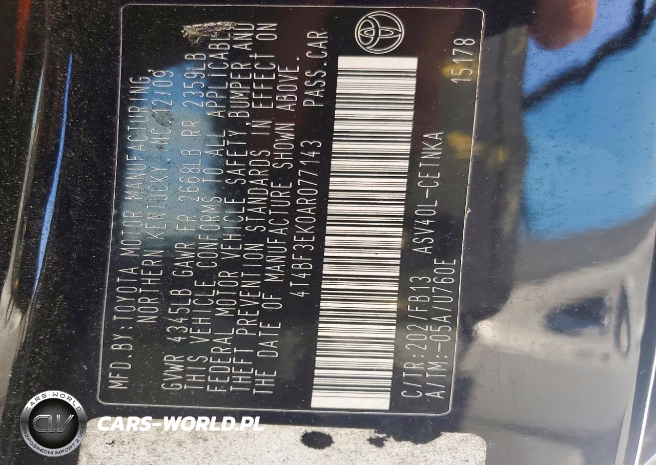 2010 Toyota Camry Base VIN:4T4BF3EK0AR077143 - 12