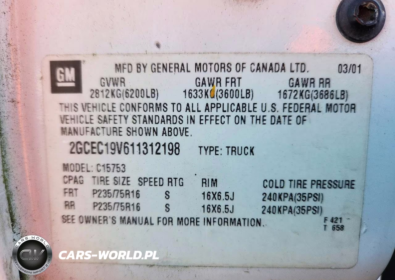 2001 Chevrolet Silverado C1500 VIN:2GCEC19V611312198 - 13
