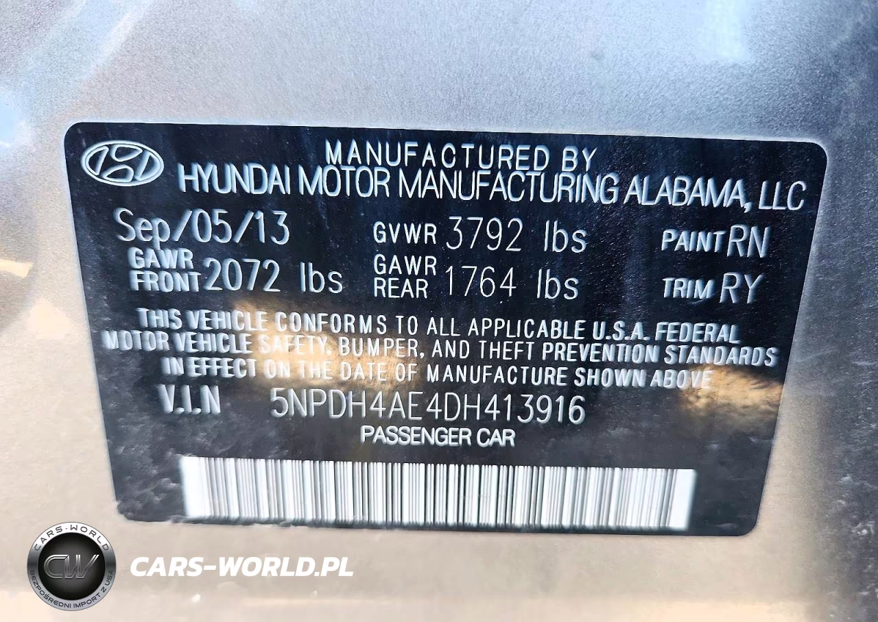 2013 Hyundai Elantra Limited VIN:5NPDH4AE4DH413916 - 12