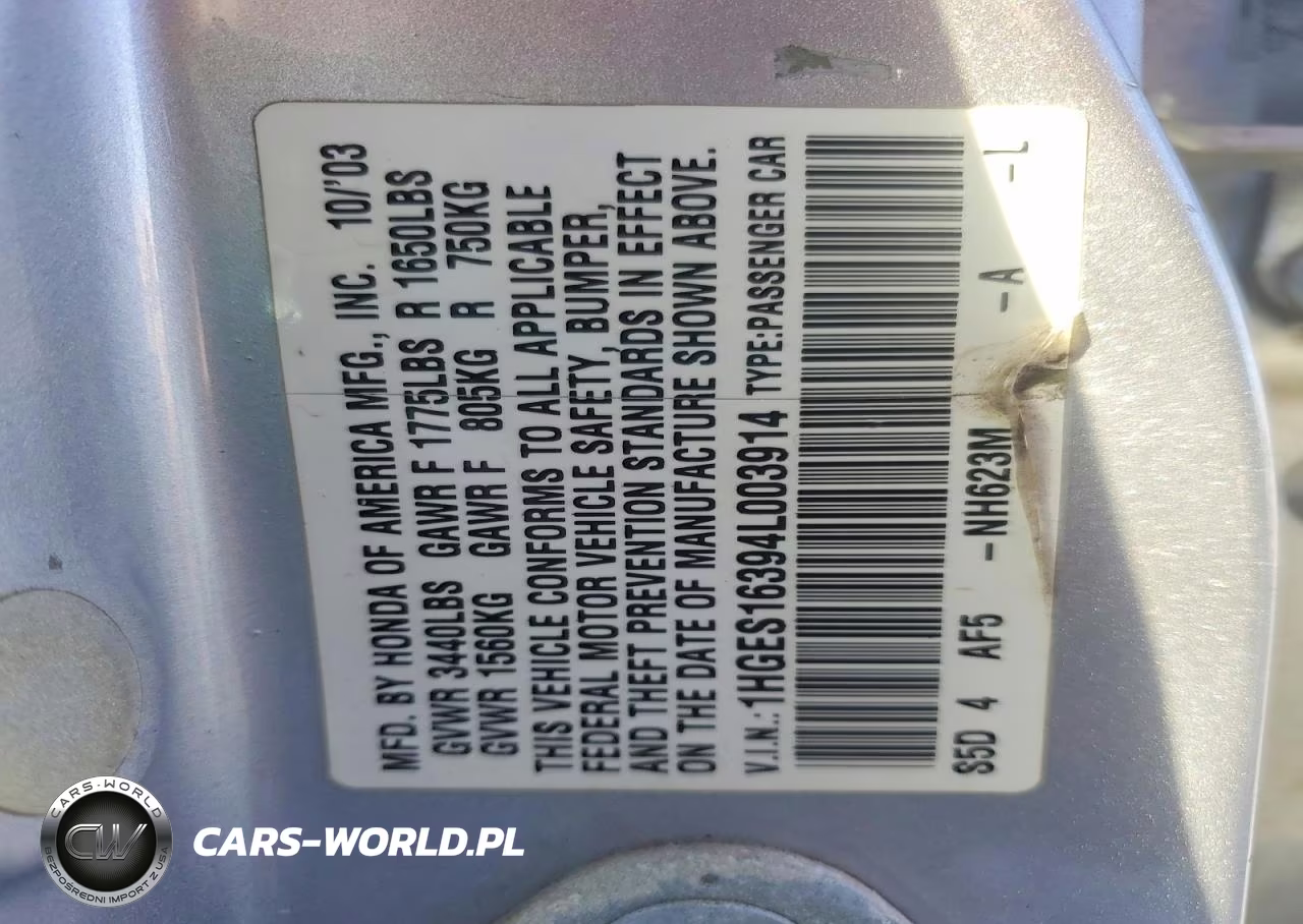 2004 Honda Civic Dx Vp VIN:1HGES16394L003914 - 12