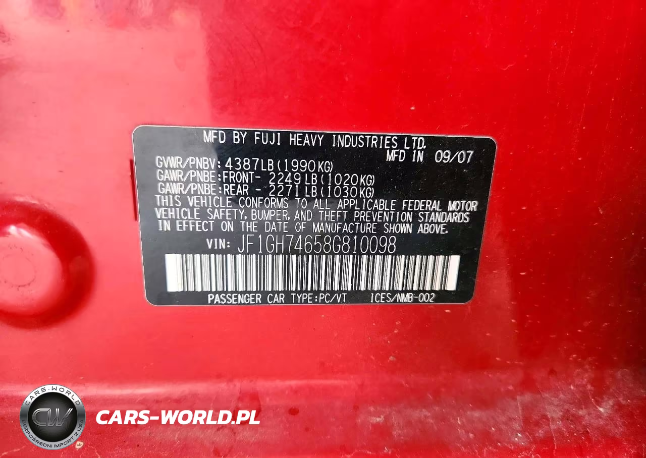 2008 Subaru Impreza Wrx VIN:JF1GH74658G810098 - 12