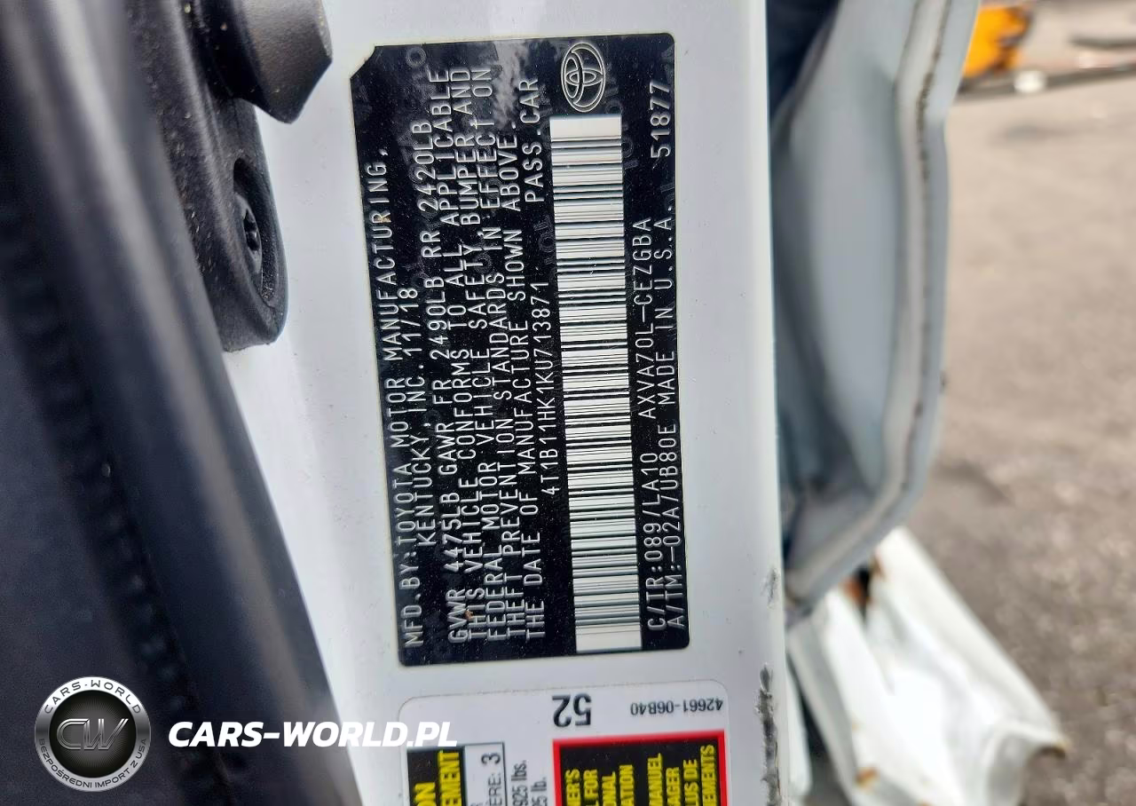 2019 Toyota Camry Xle VIN:4T1B11HK1KU713871 - 12
