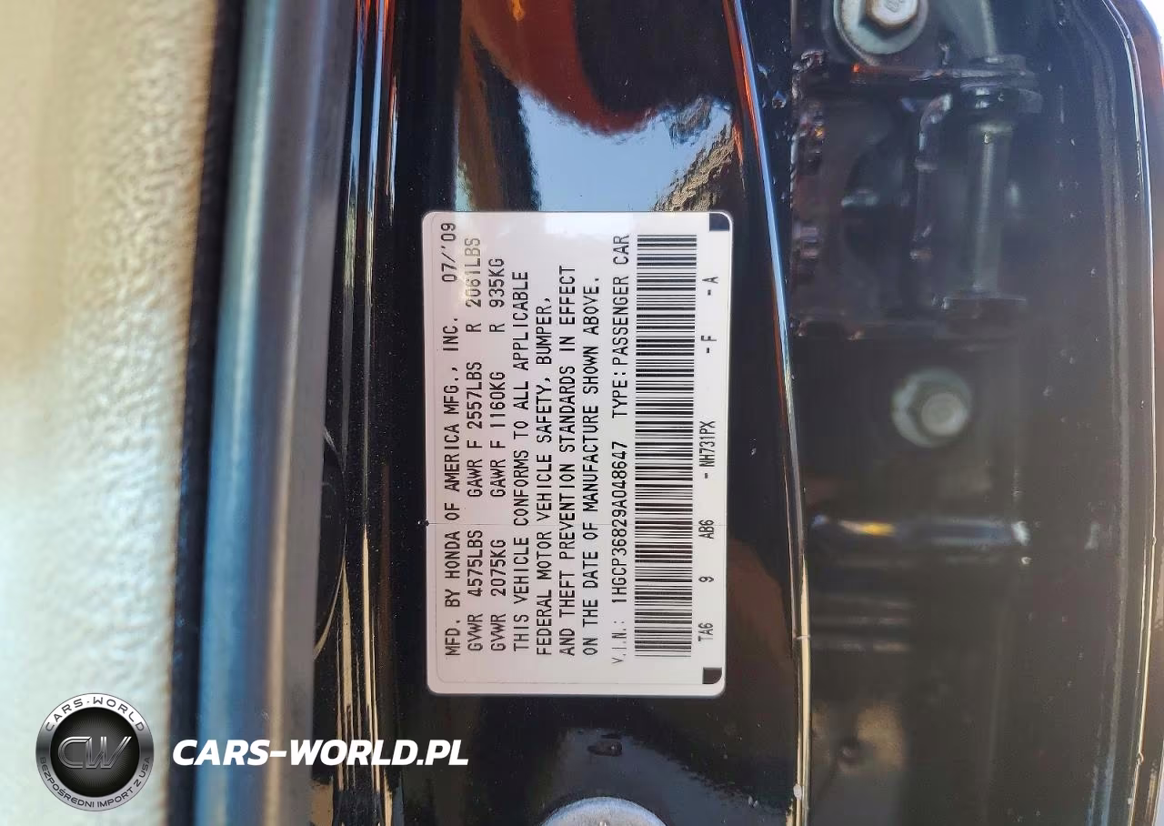 2009 Honda Accord Exl VIN:1HGCP36829A048647 - 12