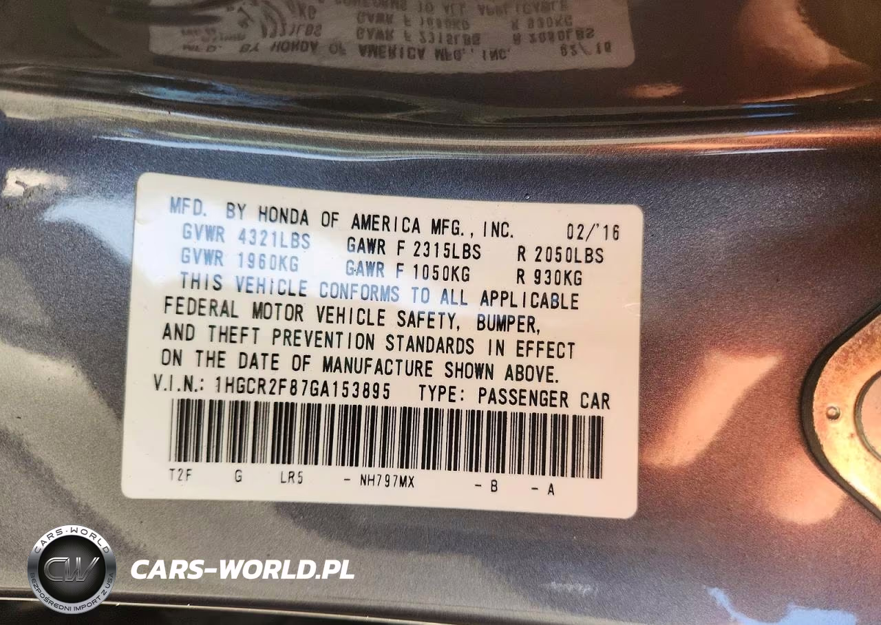 2016 Honda Accord Exl VIN:1HGCR2F87GA153895 - 12