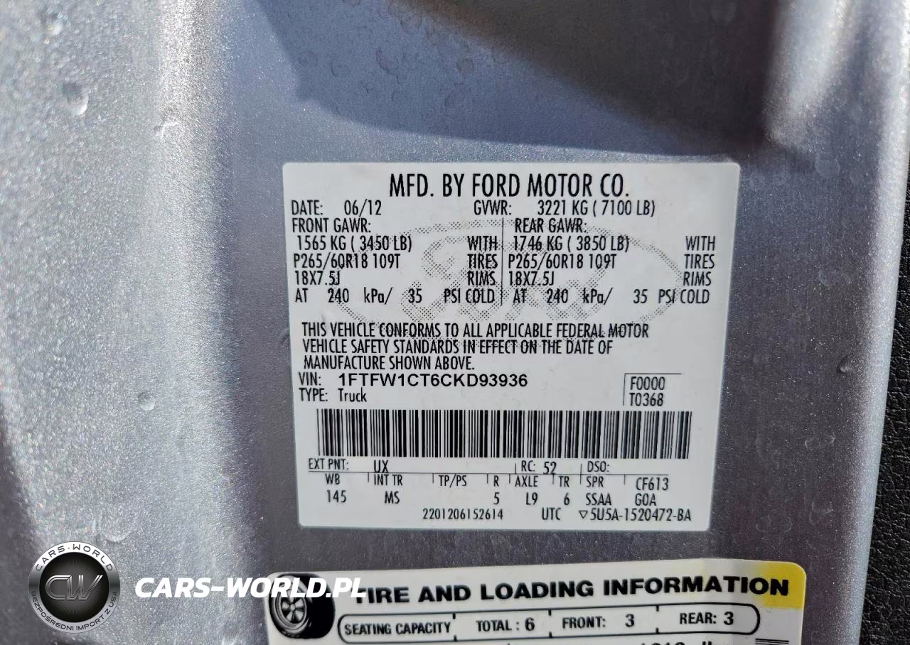 2012 Ford F150 Supercrew VIN:1FTFW1CT6CKD93936 - 12