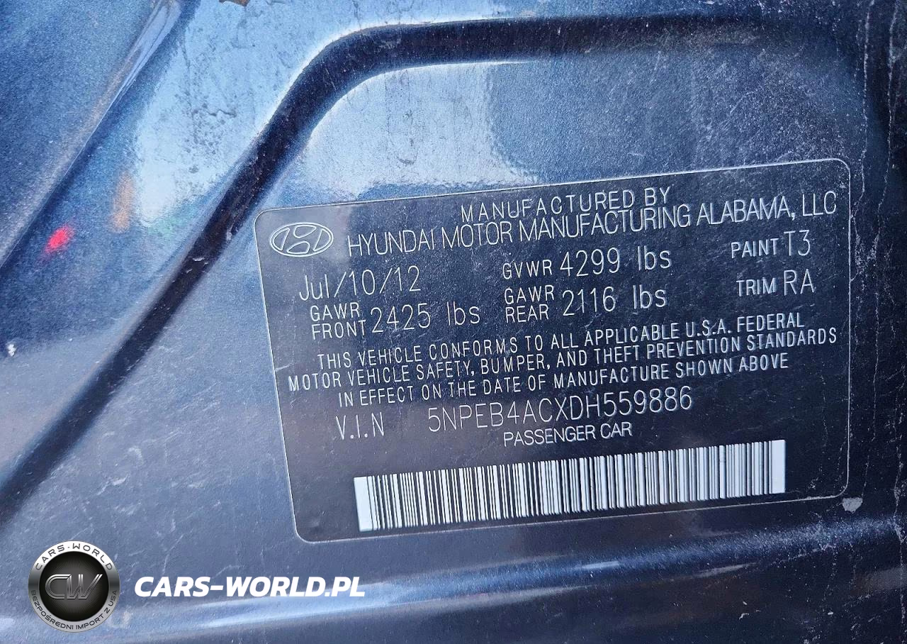 2013 Hyundai Sonata Gls VIN:5NPEB4ACXDH559886 - 12