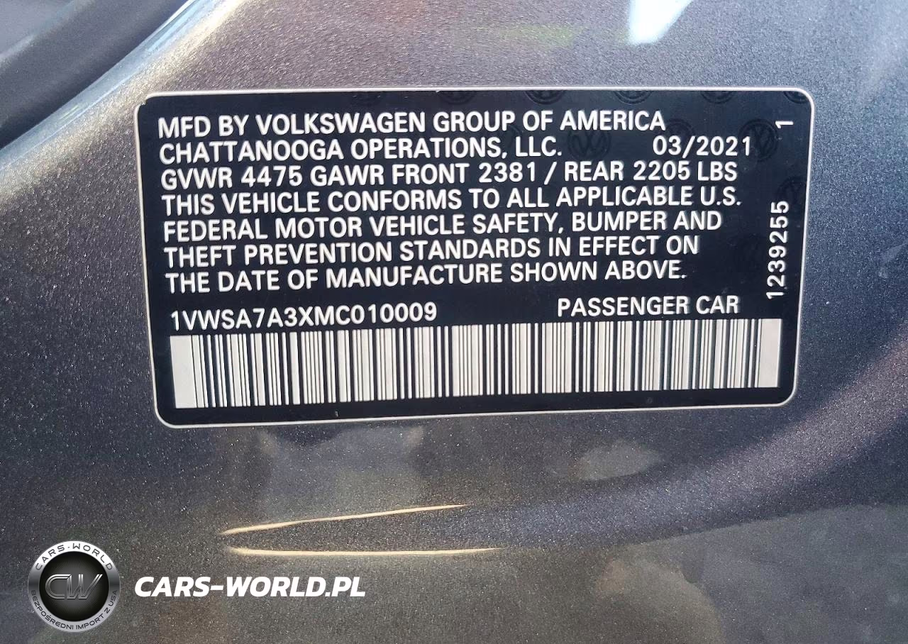 2021 Volkswagen Passat Se VIN:1VWSA7A3XMC010009 - 13