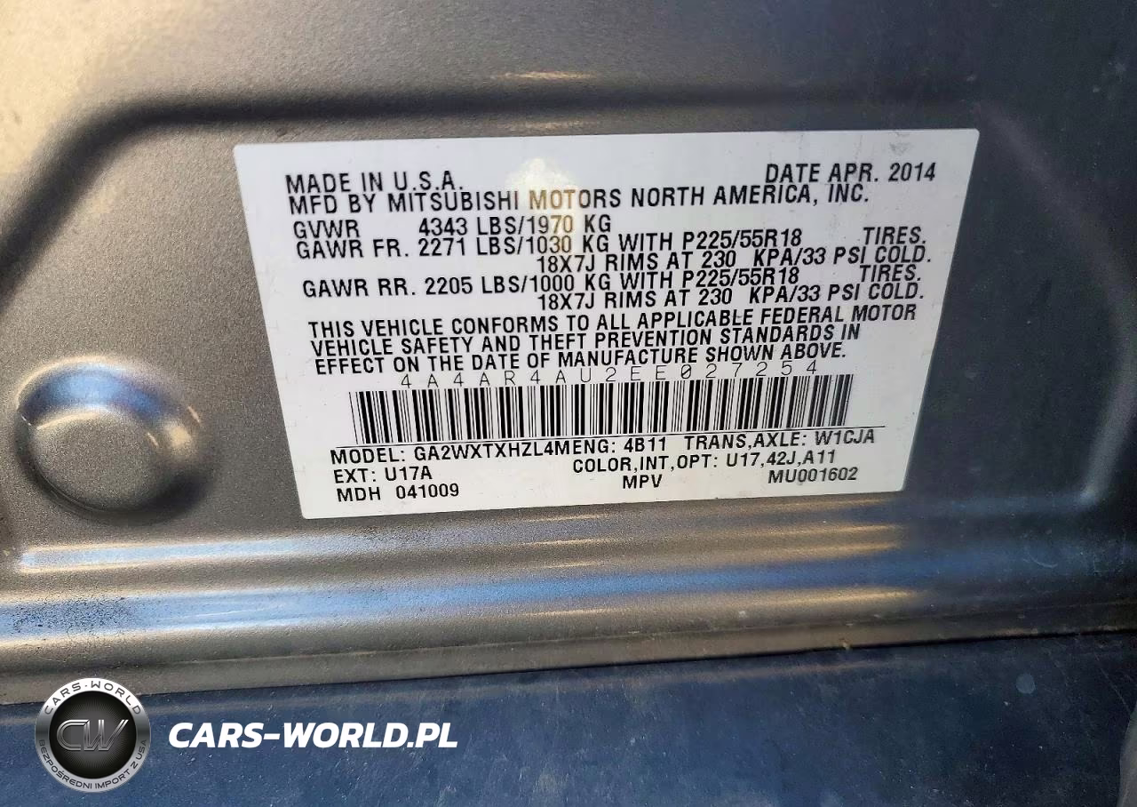 2014 Mitsubishi Outlander Sport Se VIN:4A4AR4AU2EE027254 - 13