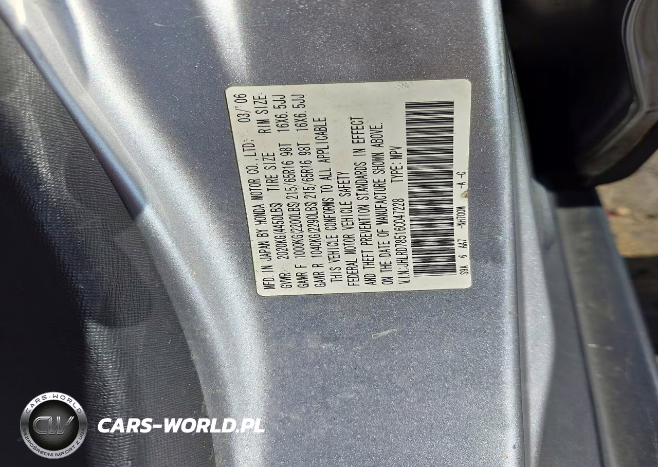 2006 Honda Cr-V Lx VIN:JHLRD78516C047228 - 12
