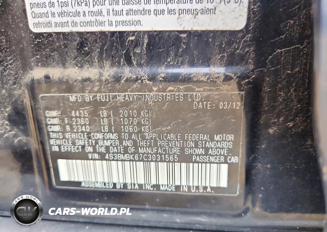 2012 Subaru Legacy 2.5I Limited VIN:4S3BMBK67C3031565 - 12