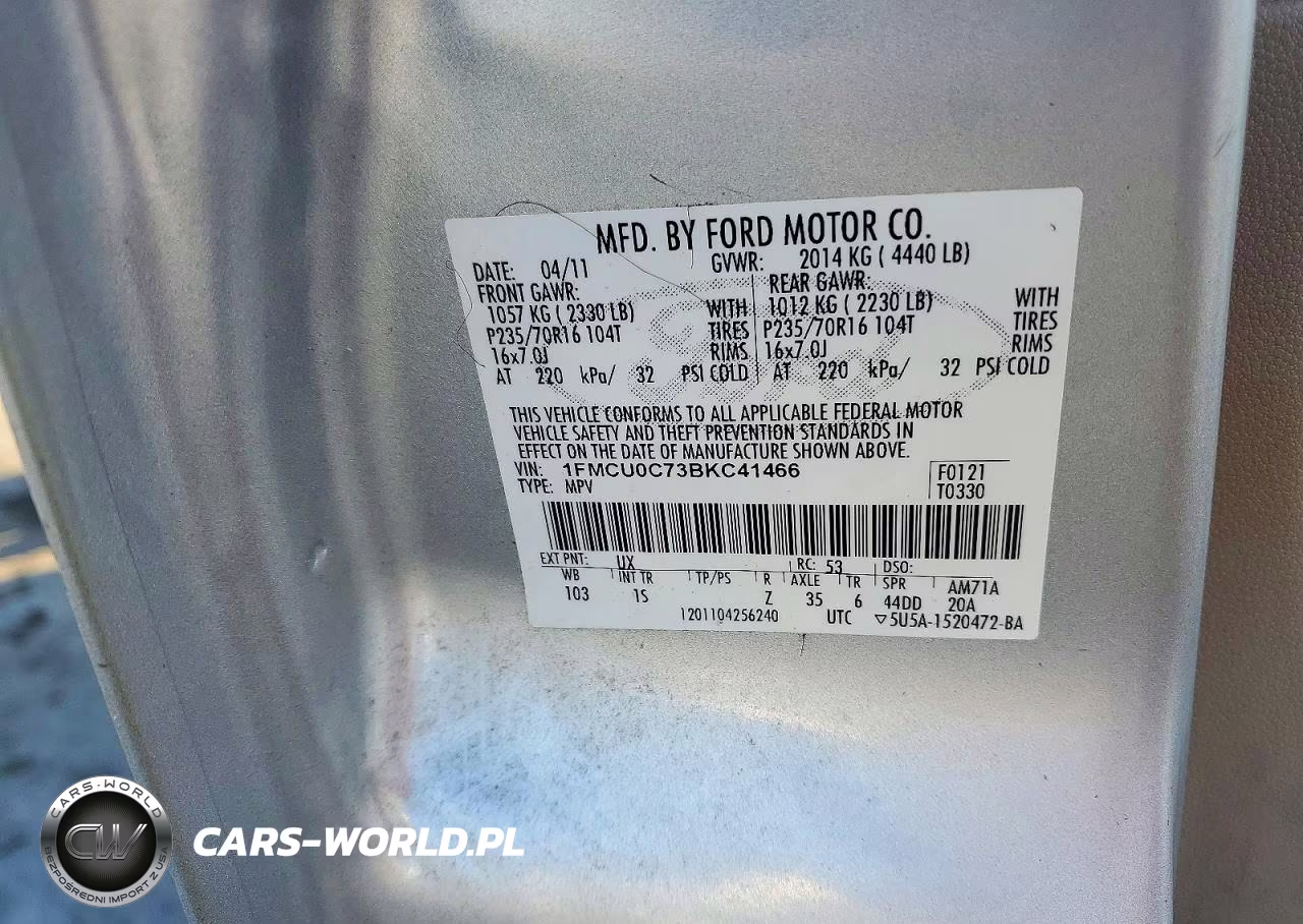 2011 Ford Escape Xls VIN:1FMCU0C73BKC41466 - 13