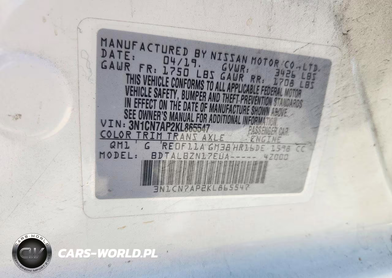 2019 Nissan Versa Sv VIN:3N1CN7AP2KL865547 - 13