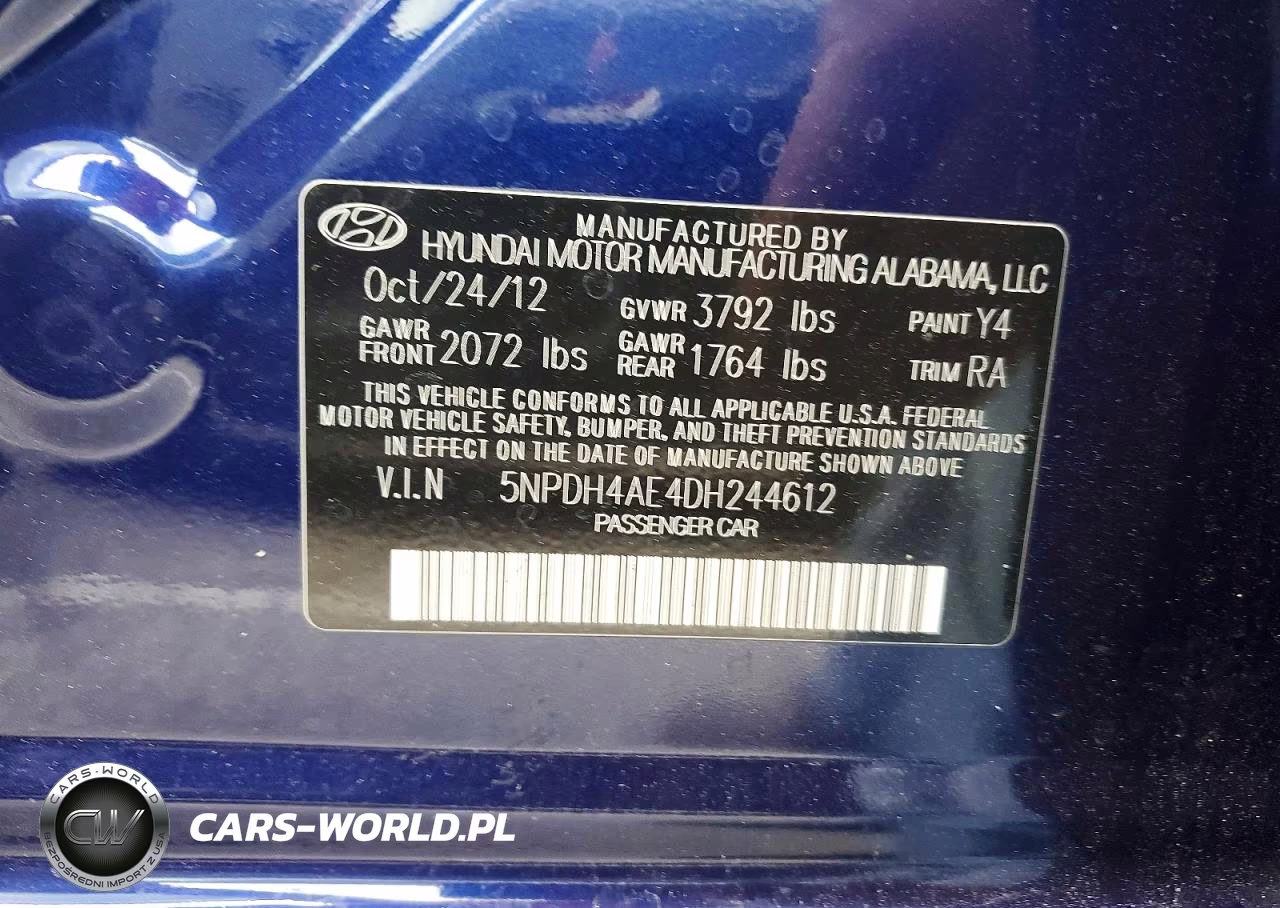 2013 Hyundai Elantra Gls VIN:5NPDH4AE4DH244612 - 12