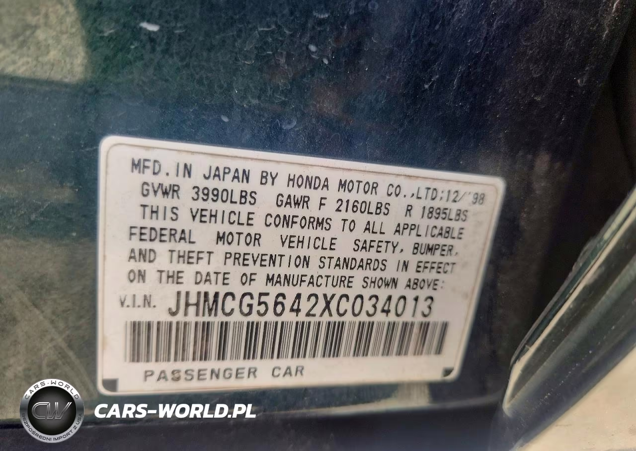 1999 Honda Accord Lx VIN:JHMCG5642XC034013 - 12