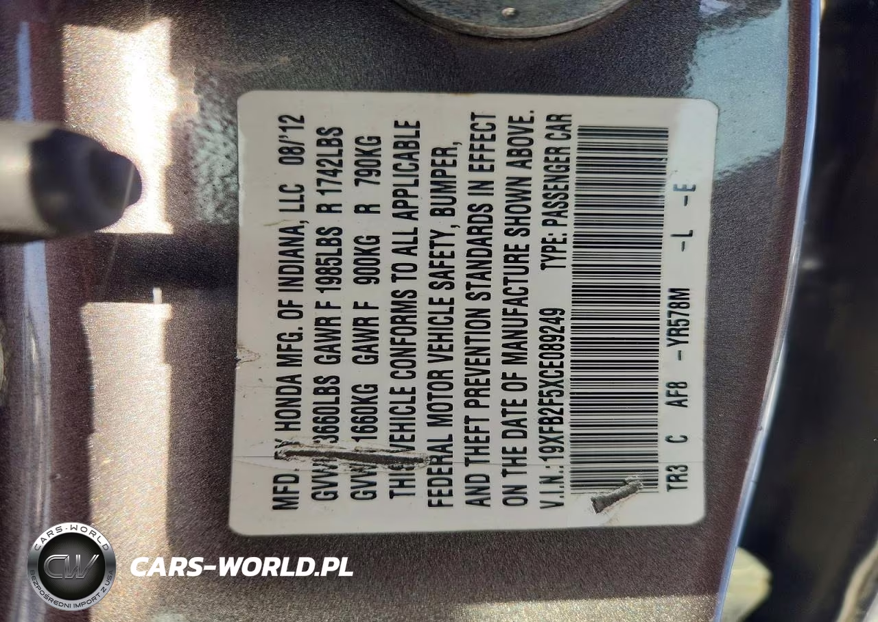 2012 Honda Civic Lx VIN:19XFB2F5XCE089249 - 12