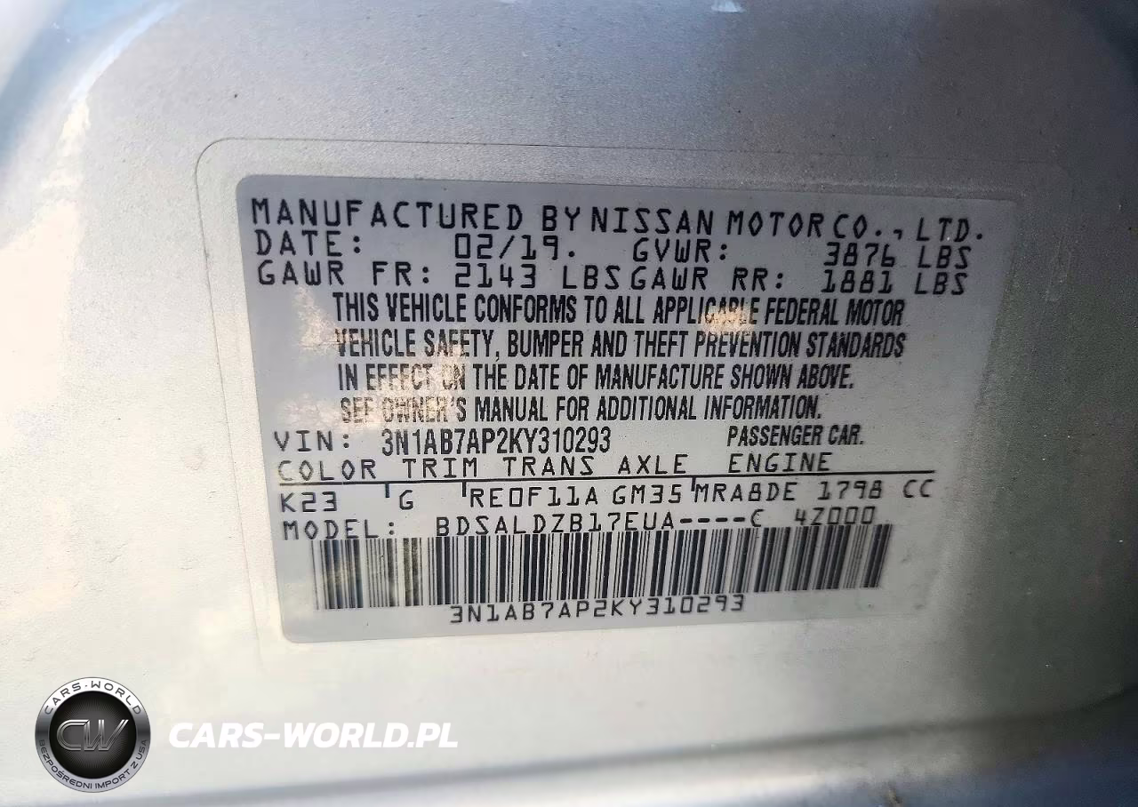 2019 Nissan Sentra Sv VIN:3N1AB7AP2KY310293 - 12