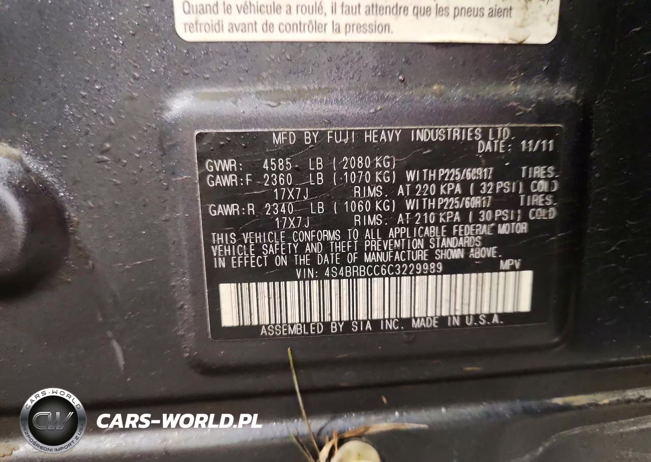 2012 Subaru Outback 2.5I Premium VIN:4S4BRBCC6C3229989 - 14