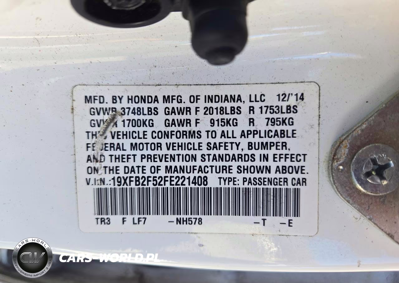 2015 Honda Civic Lx VIN:19XFB2F52FE221408 - 12