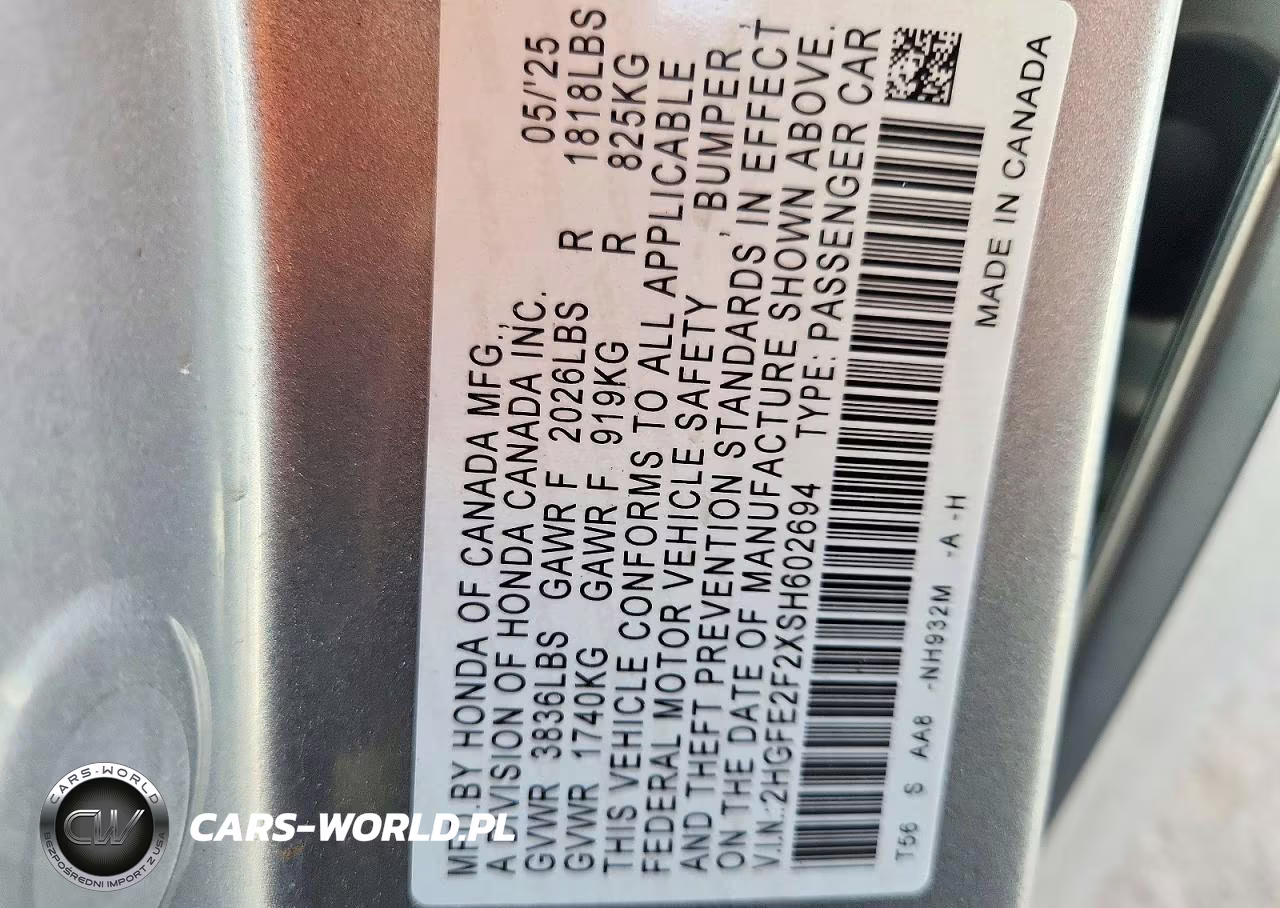 2025 Honda Civic Lx VIN:2HGFE2F2XSH602694 - 12