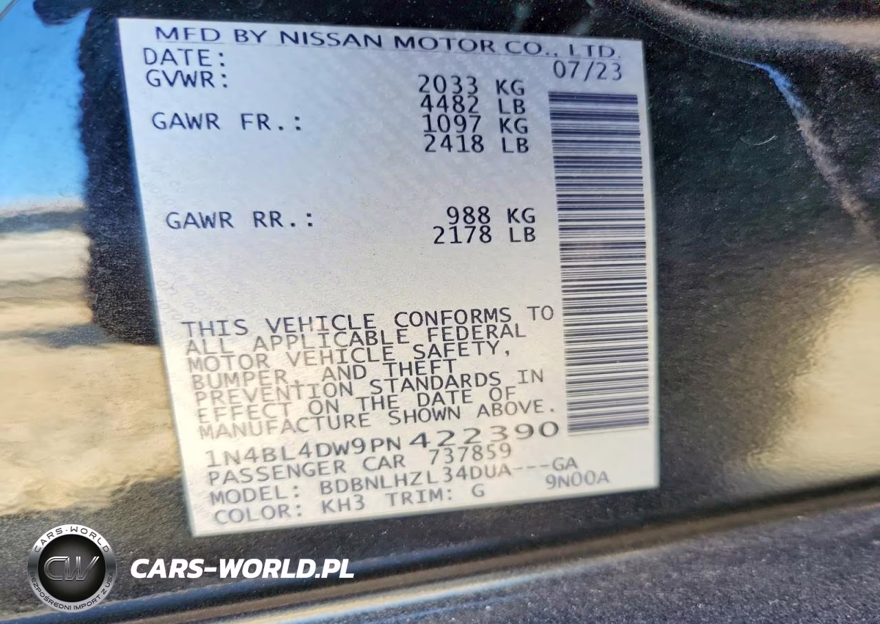 2023 Nissan Altima VIN:1N4BL4DW9PN422390 - 12