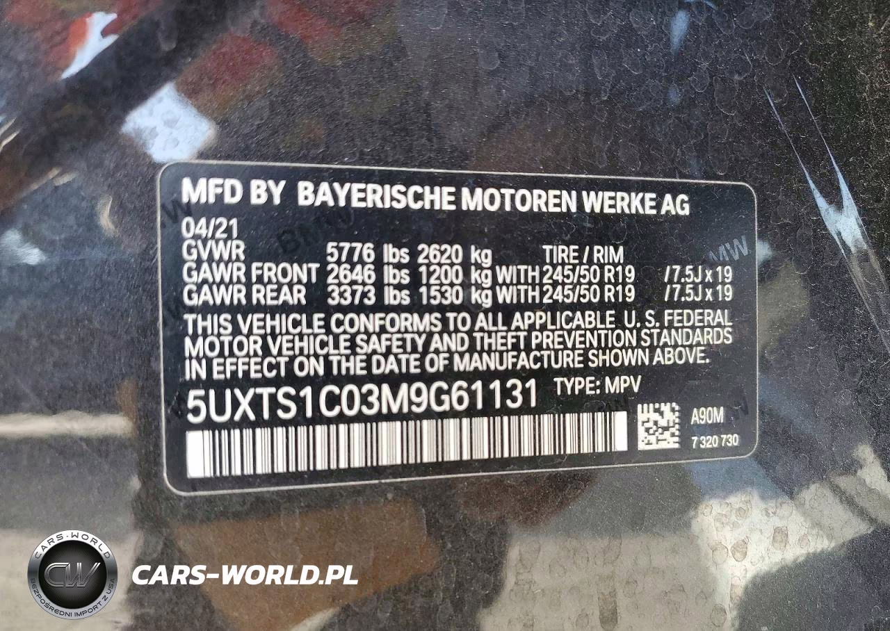 2021 BMW X3 xDrive30E VIN:5UXTS1C03M9G61131 - 13