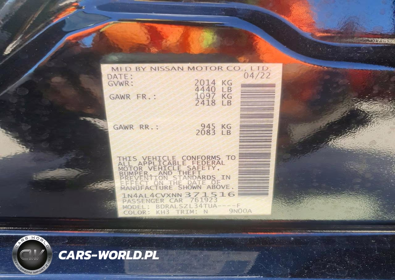 2022 Nissan Altima 2.0 Sr VIN:1N4AL4CVXNN371516 - 12
