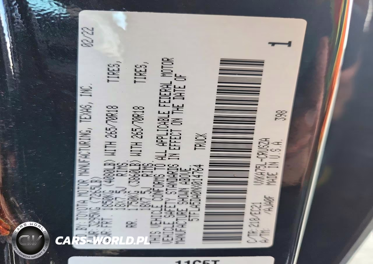 2022 Toyota Tundra Sr5 VIN:5TFLA5DA0NX014764 - 12