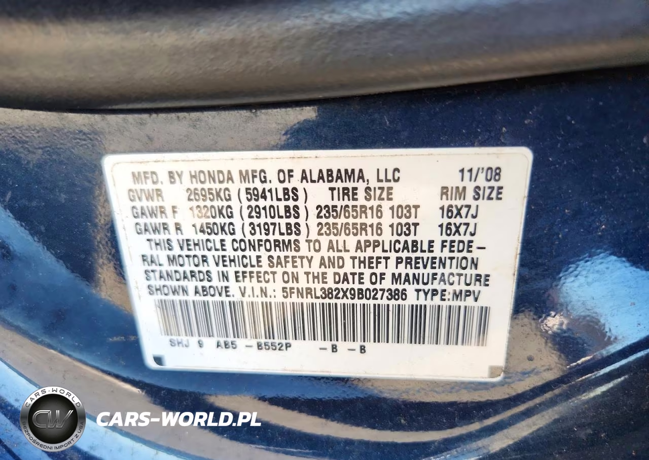 2009 Honda Odyssey Lx VIN:5FNRL382X9B027386 - 13