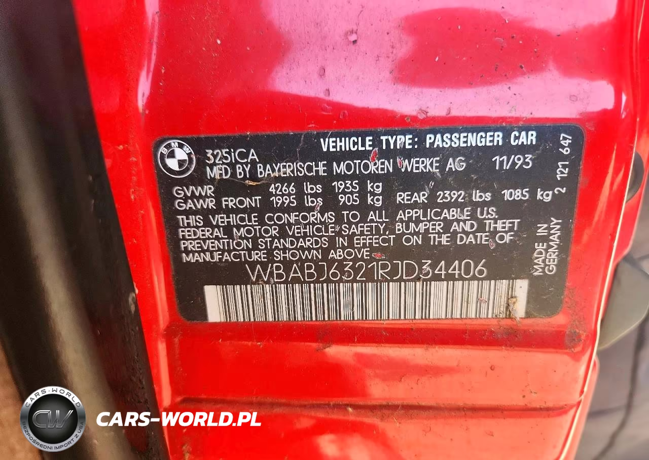 1994 BMW 325 Ic Automatic VIN:WBABJ6321RJD34406 - 12