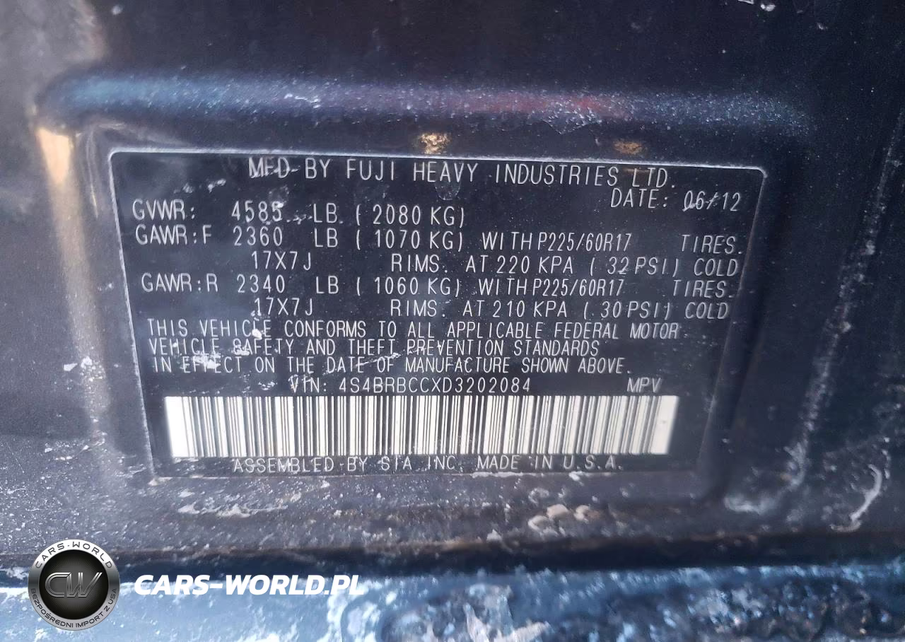 2013 Subaru Outback 2.5I Premium VIN:4S4BRBCCXD3202084 - 12