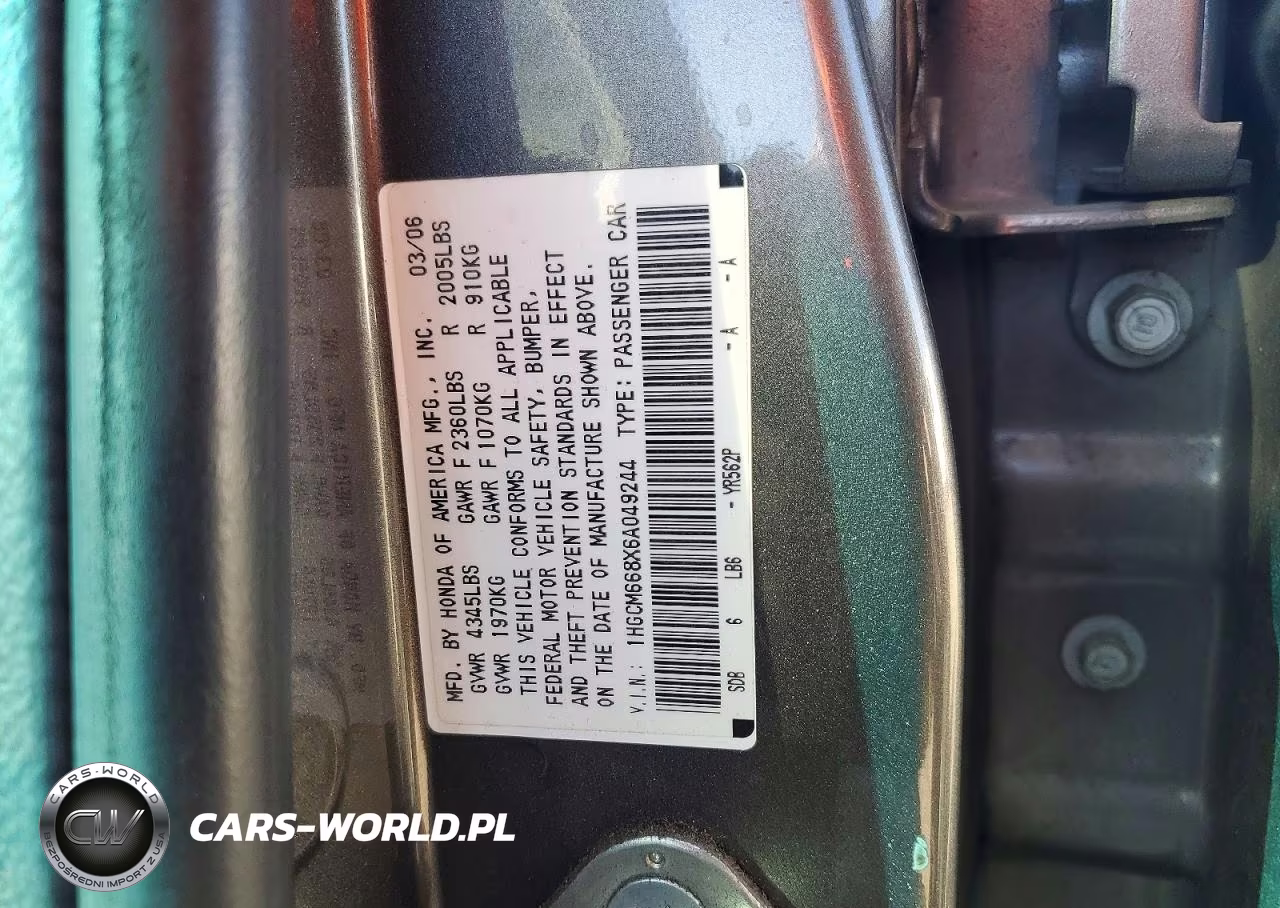 2006 Honda Accord 3.0 Ex VIN:1HGCM668X6A049244 - 12