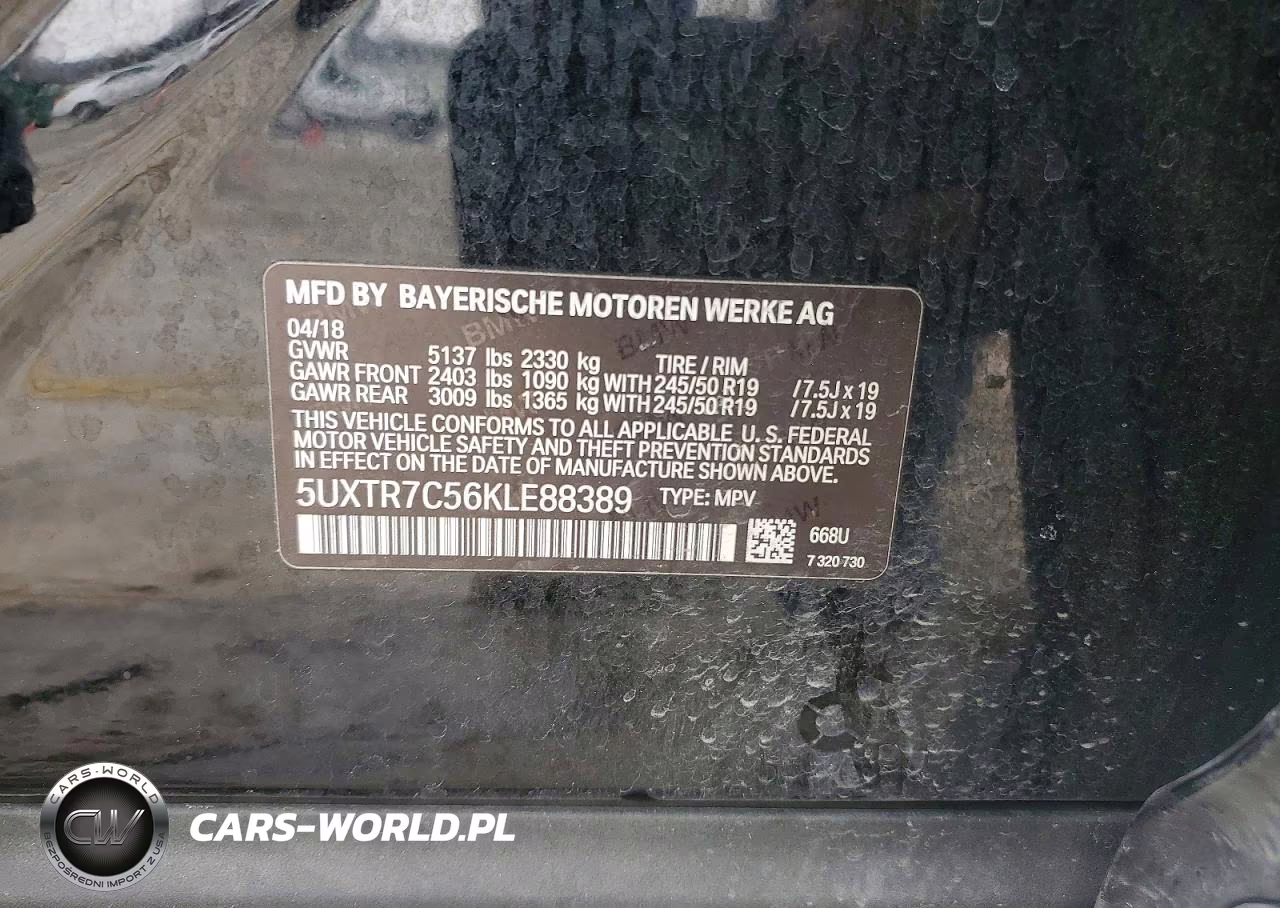 2019 BMW X3 Sdrive30I VIN:5UXTR7C56KLE88389 - 13