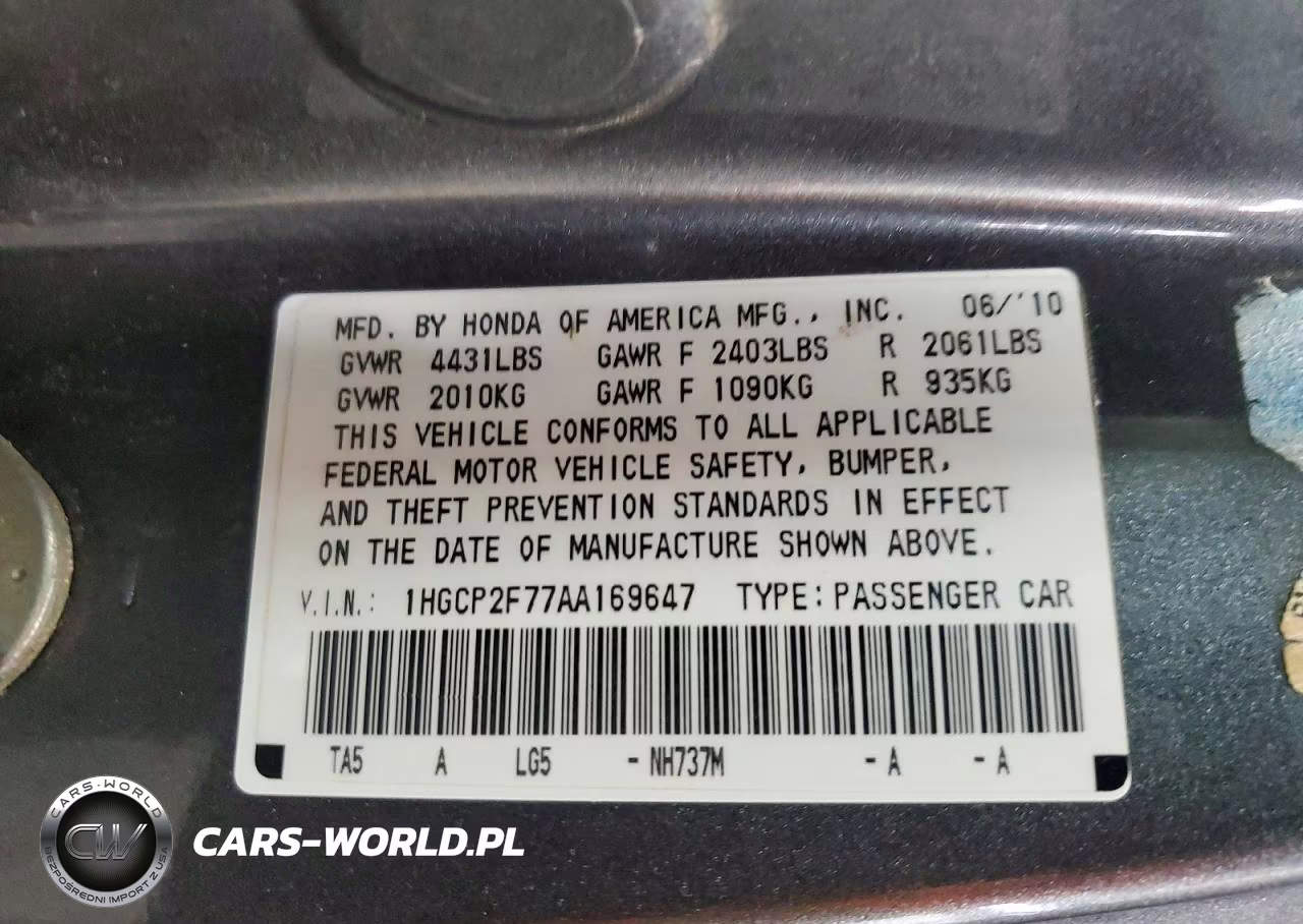 2010 Honda Accord Ex VIN:1HGCP2F77AA169647 - 12