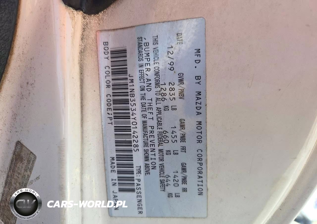 2000 Mazda Mx-5 Miata Base VIN:JM1NB3534Y0142285 - 12